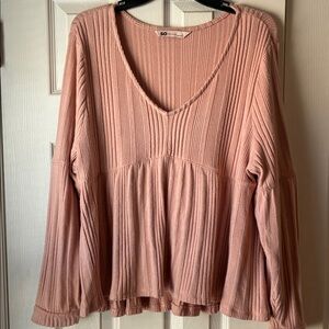 SO Pink Ribbed V-Neck Women’s Peplum Top large